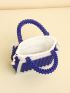 Mini Faux Pearl Beaded Satchel Bag With Drawstring Inner Pouch