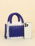 Mini Faux Pearl Beaded Satchel Bag With Drawstring Inner Pouch