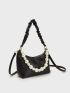 Faux Pearl Decor Ruched Detail Shoulder Bag