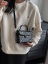 Crocodile Embossed Flap Square Bag