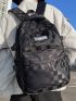 Men Checkered Pattern Letter Patch Decor Casual Daypack