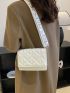 Mini Beige Argyle Pattern Square Bag Fashionable Solid Flap With Adjustable-strap For Daily Life