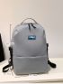 Letter Patch Decor Functional Backpack