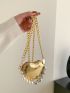 Mini Metallic Bead Decor Heart Design Novelty Bag