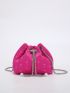 Mini Neon Pink Faux Pearl Decor Drawstring Design Chain Bucket Bag