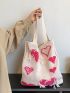 Heart Pattern Fringe Trim Crochet Bag