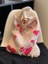 Heart Pattern Fringe Trim Crochet Bag