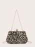Leopard Pattern Sequin Decor Chain Box Bag