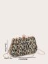 Leopard Pattern Sequin Decor Chain Box Bag