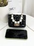 Mini Faux Pearl Decor Quilted Flap Square Bag