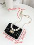 Mini Faux Pearl Decor Quilted Flap Square Bag