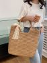 Women's Simple Straw Bag, Stylish Handbag For Travel, Large Tote Bag For Outdoor