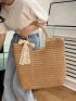 Women's Simple Straw Bag, Stylish Handbag For Travel, Large Tote Bag For Outdoor