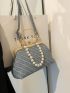Faux Pearl Decor Kiss Lock Satchel Bag
