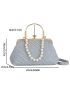 Faux Pearl Decor Kiss Lock Satchel Bag