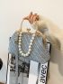 Faux Pearl Decor Kiss Lock Satchel Bag