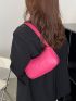 Neon Pink Snakeskin Embossed Baguette Bag