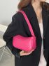 Neon Pink Snakeskin Embossed Baguette Bag
