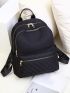 Quilted Detail Zipper Backpack, Women's Solid Color Bookbag, Casual School Bag For Student