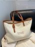 Letter Graphic Contrast Binding Shoulder Tote Bag