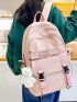 Letter Patch Decor Functional Backpack With Bag Charm