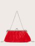 Kiss Lock Ruched Design Chain Satin Evening Bag