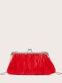 Kiss Lock Ruched Design Chain Satin Evening Bag