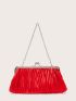 Kiss Lock Ruched Design Chain Satin Evening Bag