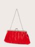 Kiss Lock Ruched Design Chain Satin Evening Bag