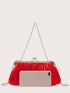 Kiss Lock Ruched Design Chain Satin Evening Bag