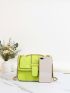 Neon Green Quilted Pattern Contrast Binding Flap Square Bag