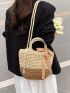 Two Tone Drawstring Design Straw Bag