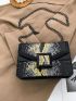 Snakeskin Print Chain Crossbody Bag