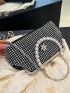 Rhinestone & Faux Pearl Decor Kiss Lock Chain Satchel Bag