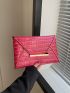 Neon Pink Crocodile Embossed Metal Decor Flap Envelope Bag