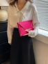 Neon Pink Crocodile Embossed Metal Decor Flap Square Bag