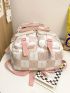 Plaid Pattern Functional Backpack With Bag Charm