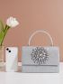 Glitter Rhinestone Decor Flap Square Bag