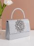 Glitter Rhinestone Decor Flap Square Bag