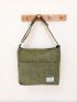 Letter Patch Decor Corduroy Hobo Bag