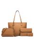 4pcs Bag Set Tote Bag Crossbody Bag Wristlet Bag Purse Metal Decor Minimalist, Best Work Bag For Women