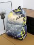 3pcs Colorblock Geometric Pattern Backpack Set