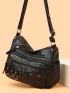 Braid Detail Crossbody Bag, Fashion Metal Decor Crossbody Bag, Women's Soft Artificial Leather Purse With Multi Zipper