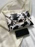 Cow Pattern Envelope Bag Metallic Contrast Piping Flap PU