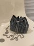 Mini Rhinestone Decor Drawstring Design Chain Bucket Bag