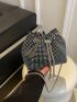 Mini Rhinestone Decor Drawstring Design Chain Bucket Bag