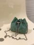 Mini Rhinestone Decor Drawstring Design Chain Bucket Bag