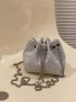 Mini Rhinestone Decor Drawstring Design Chain Bucket Bag