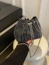 Mini Rhinestone Decor Drawstring Design Chain Bucket Bag