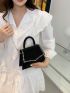 Rhinestone Decor Top Handle Flap Square Bag